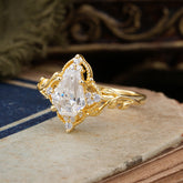 Antique Nature Inspired Coffin-Cut Moissanite Engagement Ring